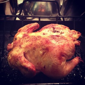 Roast chicken, with the crispy brine.